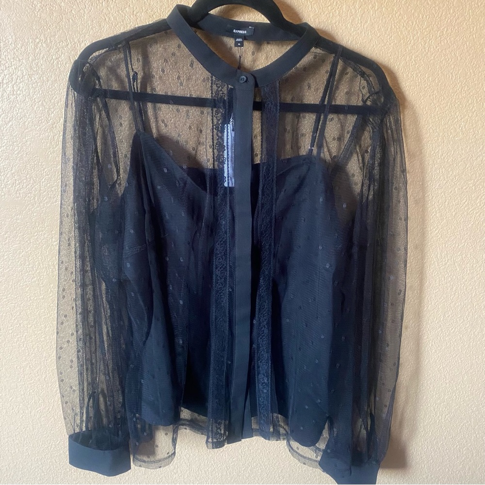EXPRESS lace polka a dot blouse NWT